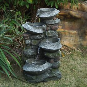 19x15x31.5" Stone Water Fountain, 4-Tier Polyresin Cascading Rock Bowl Freestanding Fountain with LED Light