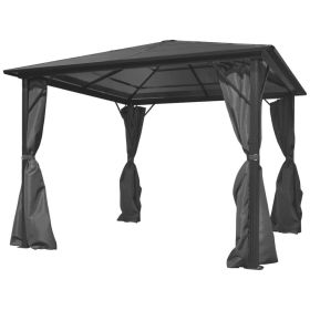 Gazebo with Curtain Anthracite Aluminum 118.1" x 118.1"