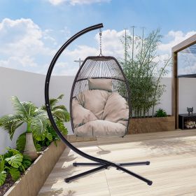 Rattan Swing Hammock Egg Chair With C Type Bracket , With Cushion And Pillow