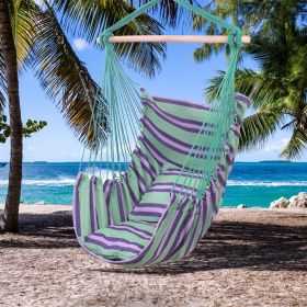 Canvas Hanging Rope Chair with Pillows Green