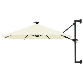 Wall-mounted Parasol with LEDs and Metal Pole 118.1" Sand