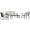 4 Piece Patio Furniture Set, Aluminum Conversation Set, Outdoor Garden Sofa Set with Armchairs, Loveseat, Center Coffee Table and Cushions, Cream Whit