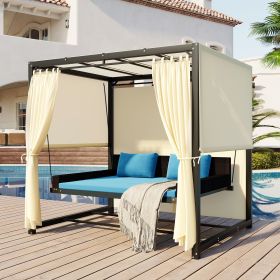 2-3 People Outdoor Swing Bed,Adjustable Curtains,Suitable For Balconies, Gardens And Other Places