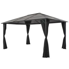 Gazebo with Curtain Aluminum 13.1'x9.8'x8.5' Black