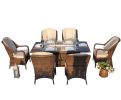 Elegant PE Wicker and Aluminum Patio Dining Sets with Fire Pit Table and Standard Dining Chair