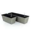 2-Pack Smart Self-watering Rectangle Planter for Indoor and Outdoor - Hand Woven Wicker - Gray