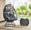 Hikre Patio Lounge Chair & Side Table, Clear Glass, Charcaol Fabric & Black Wicker 45113