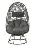 Hikre Patio Lounge Chair & Side Table, Clear Glass, Charcaol Fabric & Black Wicker 45113