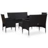 5 Piece Patio Lounge Set With Cushions Poly Rattan Black