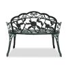 Outdoor Cast Aluminum Patio Bench, Porch Bench Chair with Curved Legs Rose Pattern, Antique Green