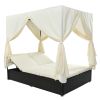 Wicker Sunbed Daybed with Cushions, Adjustable Seats