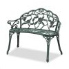 Outdoor Cast Aluminum Patio Bench, Porch Bench Chair with Curved Legs Rose Pattern, Antique Green