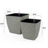 2-Pack Self-watering Planter - Hand Woven Wicker - Thin Square