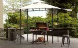 Umbrellas & Shades 12Ft.Lx4.3Ft.W Iron Double Tiered Backyard Patio BBQ Grill Gazebo with Bar Counters, Steel Double Tiered Gazebo