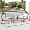 4 Piece Patio Furniture Set, Aluminum Conversation Set, Outdoor Garden Sofa Set with Armchairs, Loveseat, Center Coffee Table and Cushions, Cream Whit