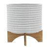 10" TEXTURED PLANTER W/ STAND, WHITE