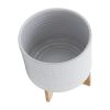 10" TEXTURED PLANTER W/ STAND, WHITE