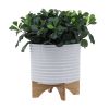 10" TEXTURED PLANTER W/ STAND, WHITE