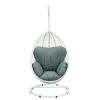 Patio Swing Chair with Stand in Green Fabric & White Wicker 45032