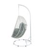 Patio Swing Chair with Stand in Green Fabric & White Wicker 45032