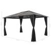 Gazebo with Curtain Aluminum 13.1'x9.8'x8.5' Black