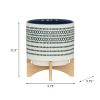 CERAMIC 10" PLANTER ON STANDW/ DOTS, BLUE