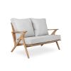 4 PCS Acacia Wood Patio Furniture Set, Outdoor Seating Sofa Set with Grey Cushions & Back Pillow, Outdoor Conversation Set with Coffee Table