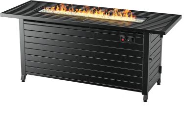 LEGACY HEATING 57" Propane Fire Pit Table, 50,000BTU Outdoor Gas Fire Pit, 2 in 1 Rectangular Firepit Tabletop w/ Lid, Wind Guard, Glass Beads, Alumin (Color: Black, Material: Aluminum)