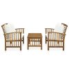 3 Piece Patio Lounge Set with Cushions Solid Acacia Wood